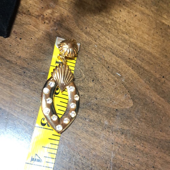 Gold Tone & Rhinestones Knocker Statement Earrings Vintage - Picture 6 of 7